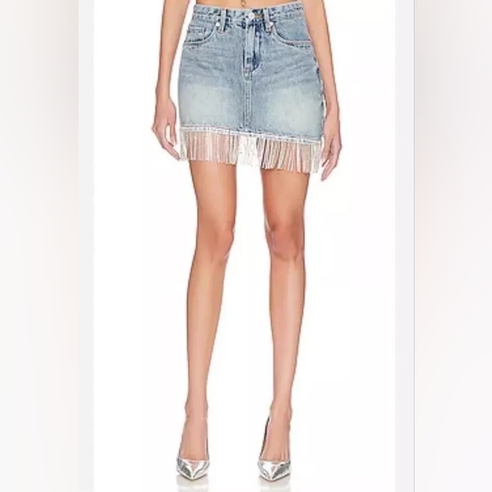 ✨️Blank NYC Women's Rhinestone Fringe Denim Mini Skirt Size 25 NWT ✨️